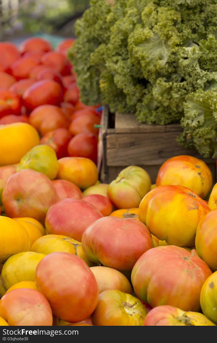 View of vegetables for sale at a street market.