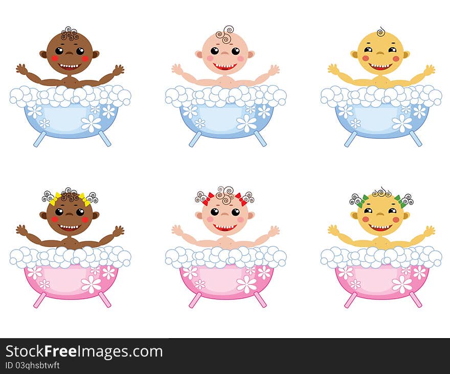 Baby in the bath ,set icons.