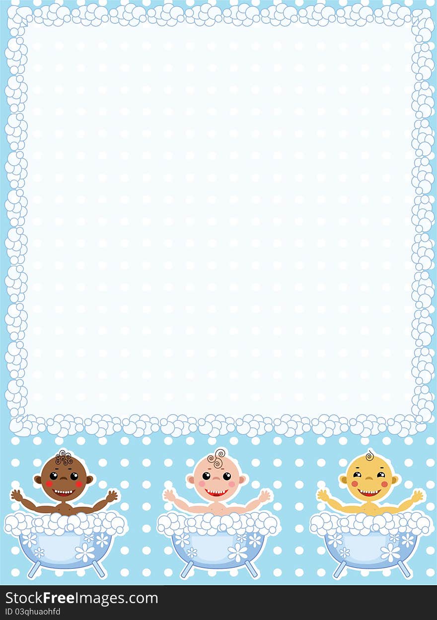 Baby frame with children in the bathes