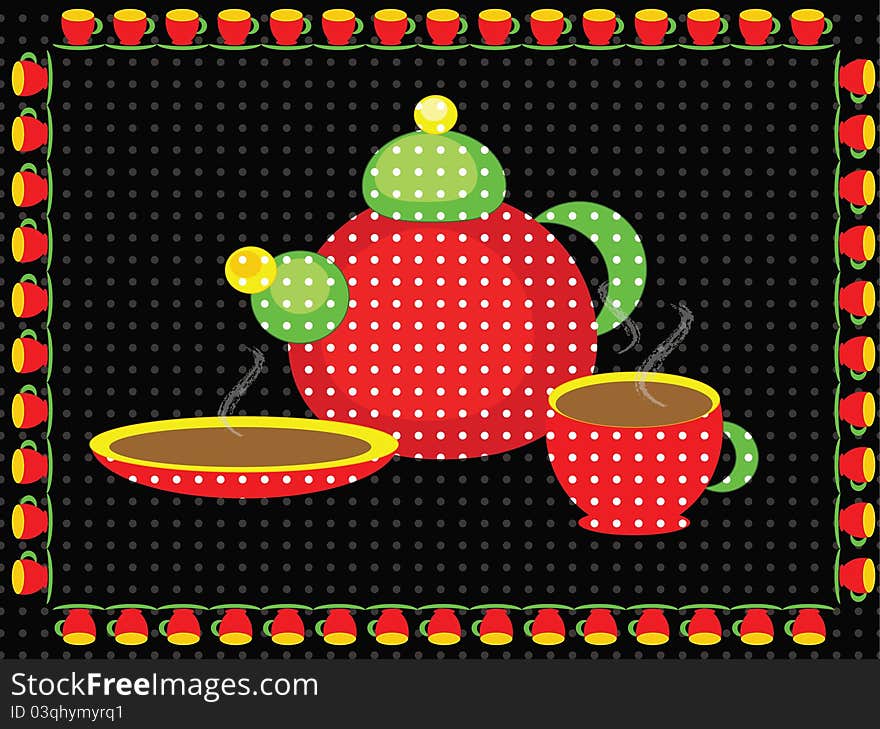 Black background with tea set. Black background with tea set