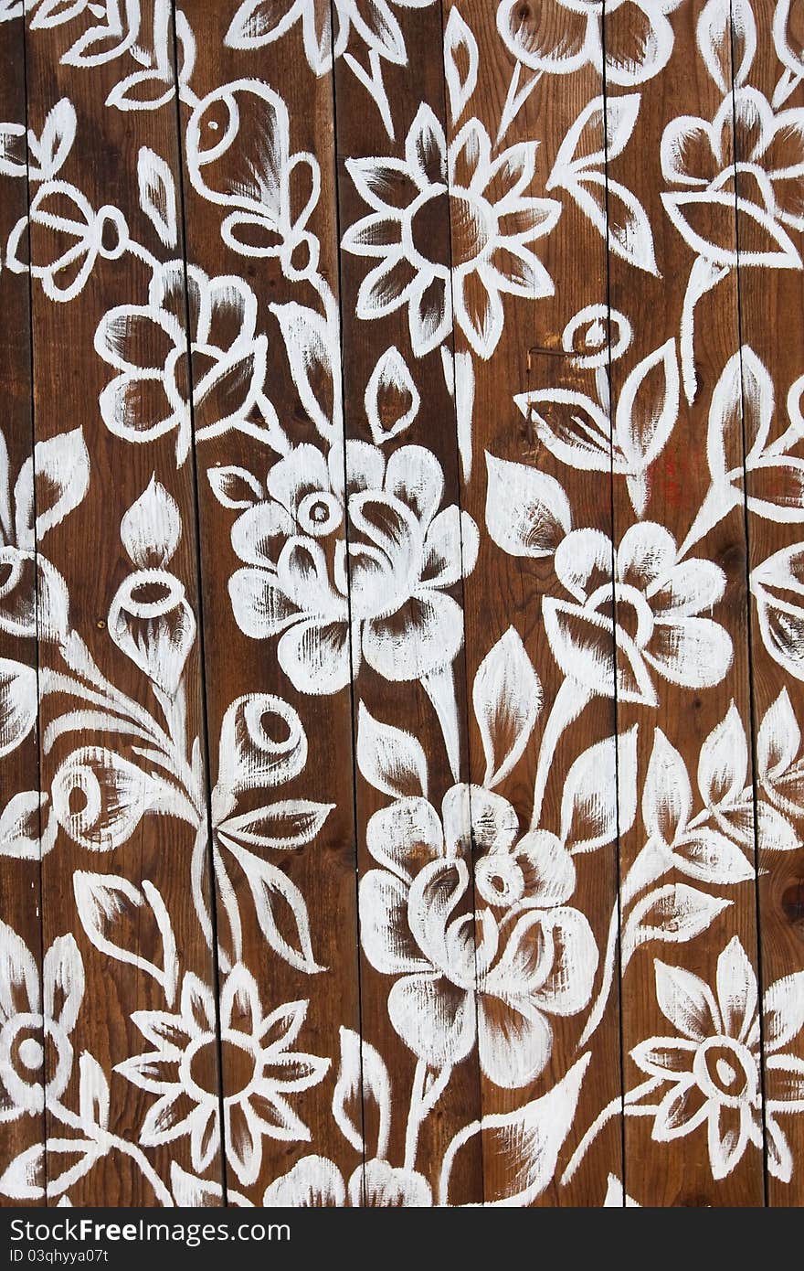 Wooden wall with a painted pattern. Wooden wall with a painted pattern