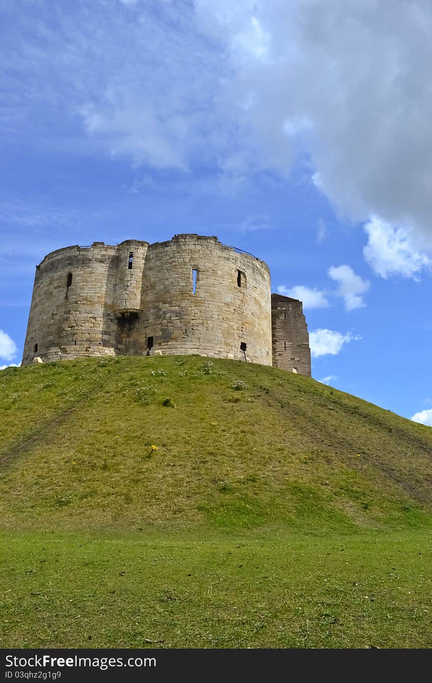 Cliffords Tower at green mountain in York, England