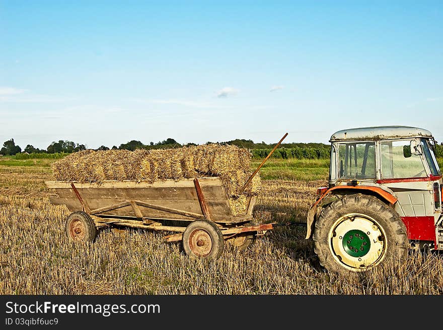 Baling hay in filed