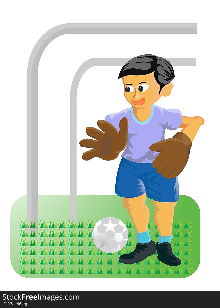 Image of little goal keeper with ball and glove