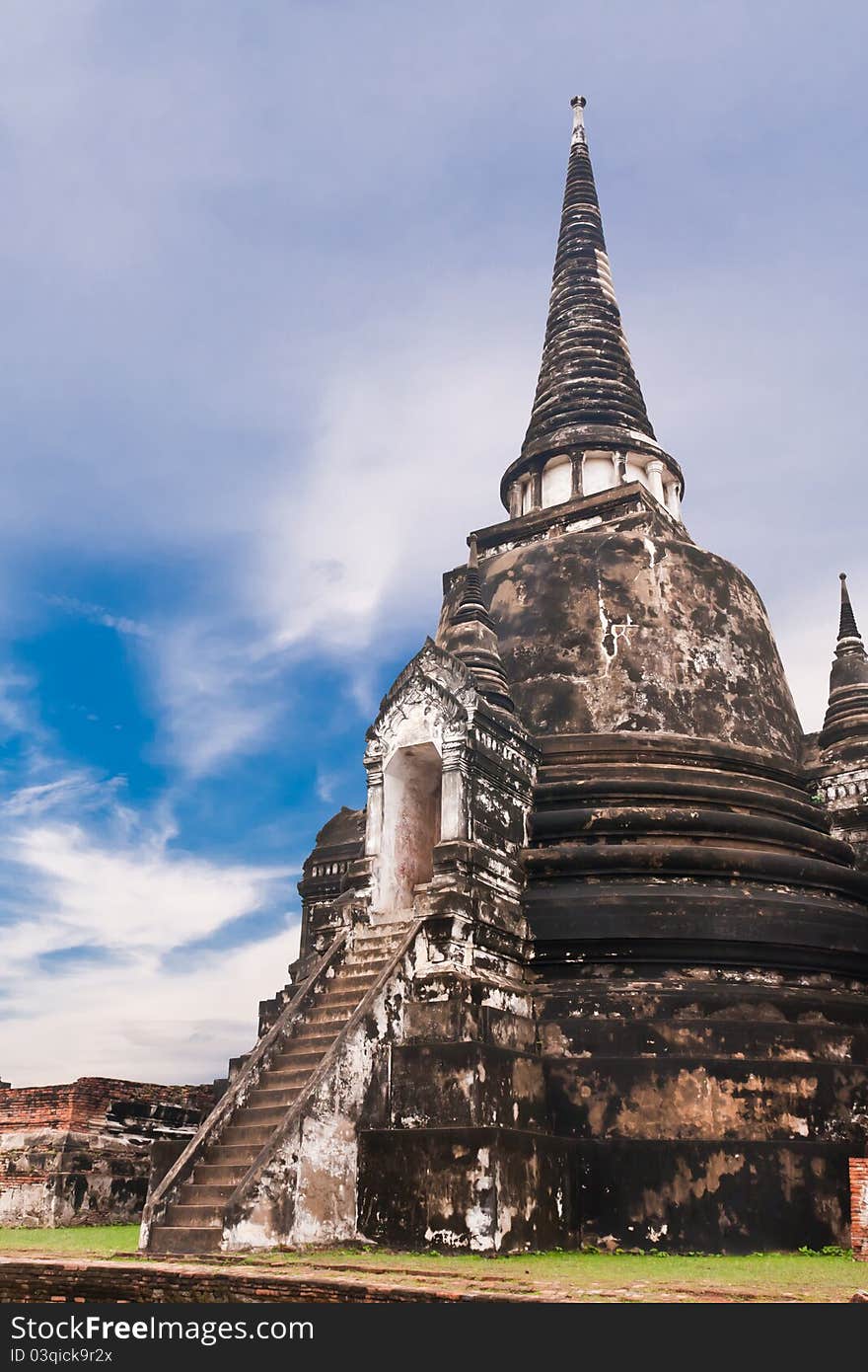 White ancient pagoda in Ayutthaya Thailand with staircase. White ancient pagoda in Ayutthaya Thailand with staircase