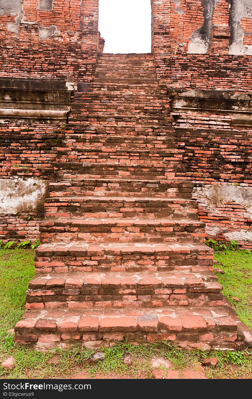 Ruin and ancient orange brick staircase in Thailand. Ruin and ancient orange brick staircase in Thailand