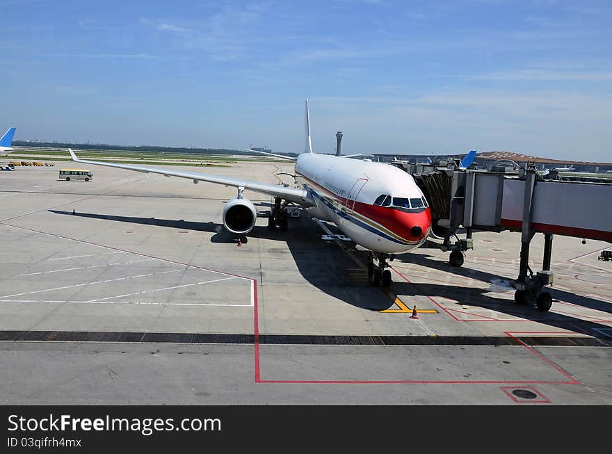 Airplane on the airport after landing