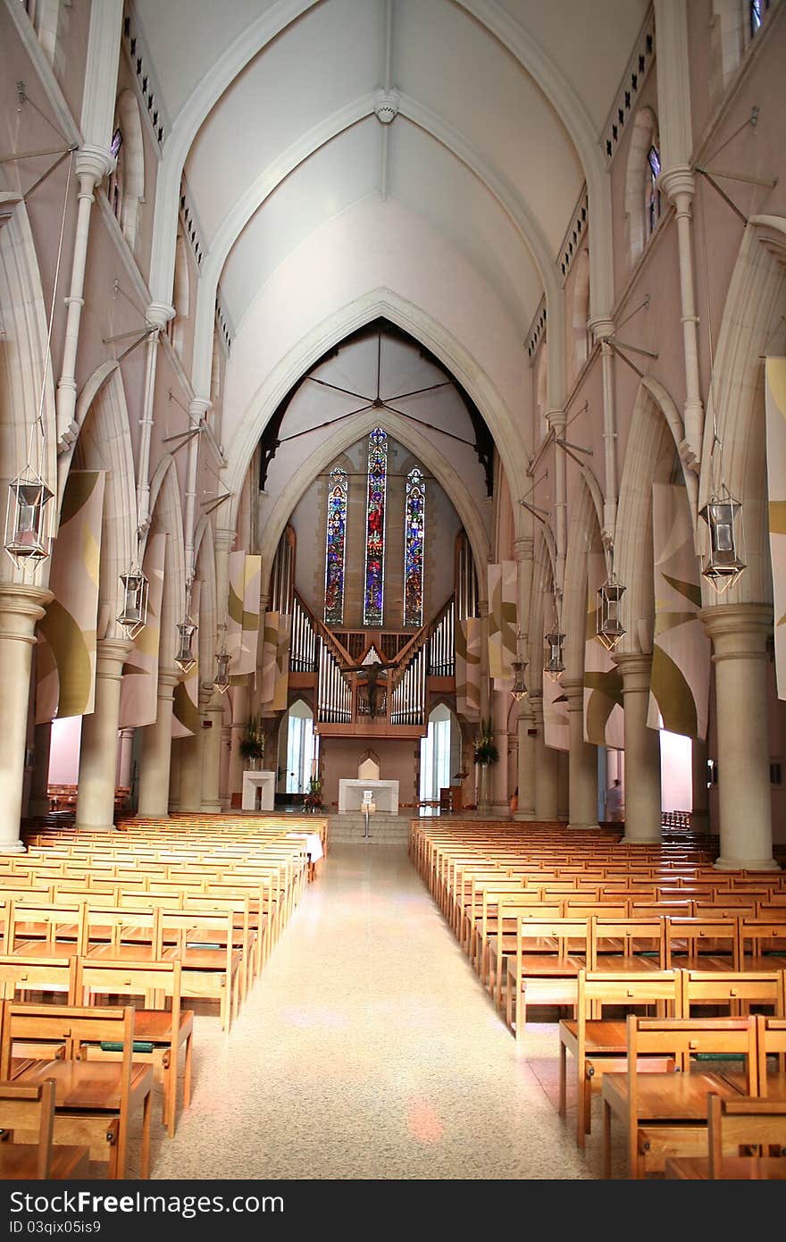 Cathedral in Brisbane, Queensland. With sun breaking through old windows. Cathedral in Brisbane, Queensland. With sun breaking through old windows.