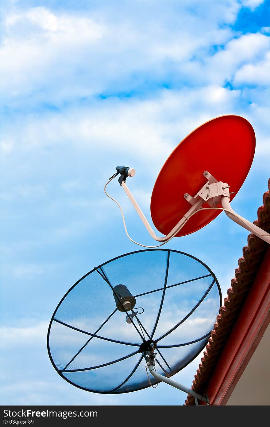 Two kind of satellite dish on the roof