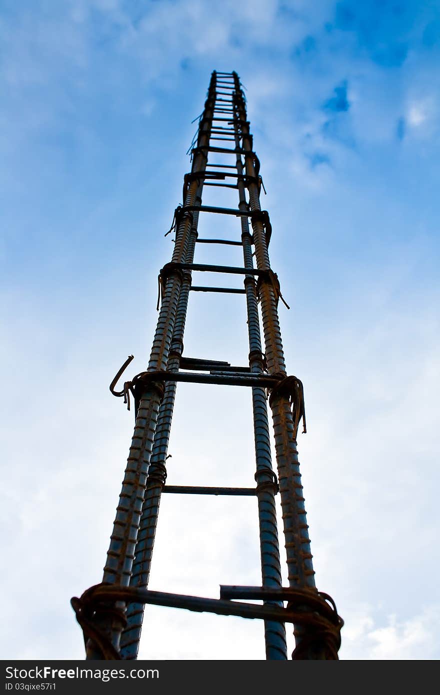 Metal framework for concrete pouring against the sky