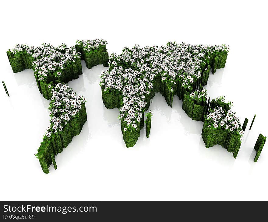 Earth map with flowers and grass