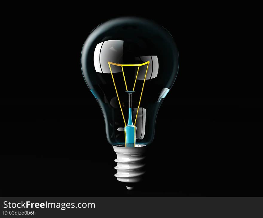 A light bulb on a black background