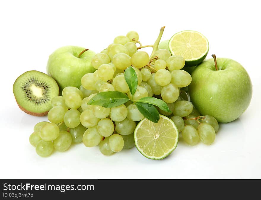 Ripe fruit on a white background