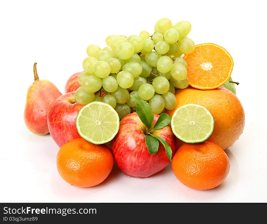 Ripe fruit on a white background