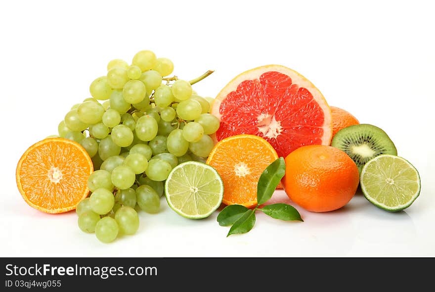 Ripe fruit on a white background