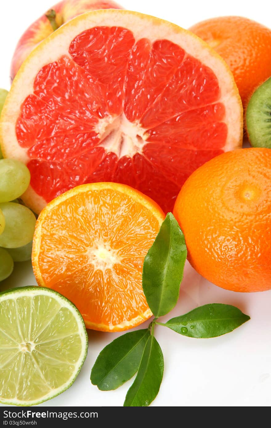 Ripe fruit on a white background