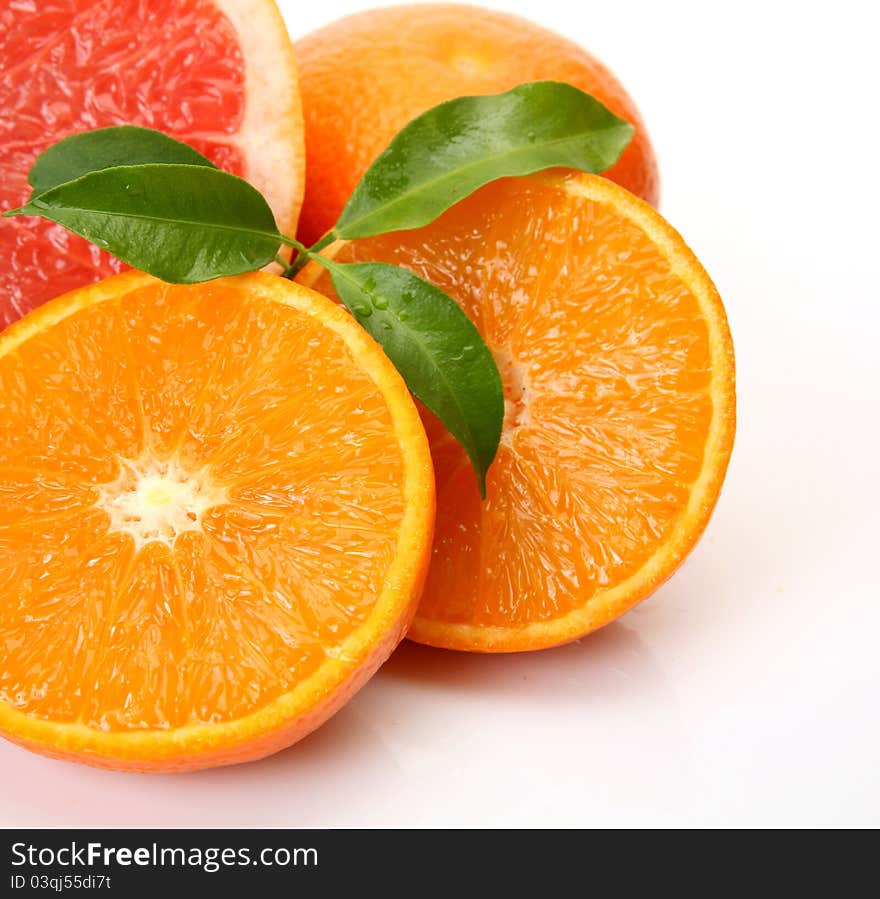 Ripe fruit on a white background