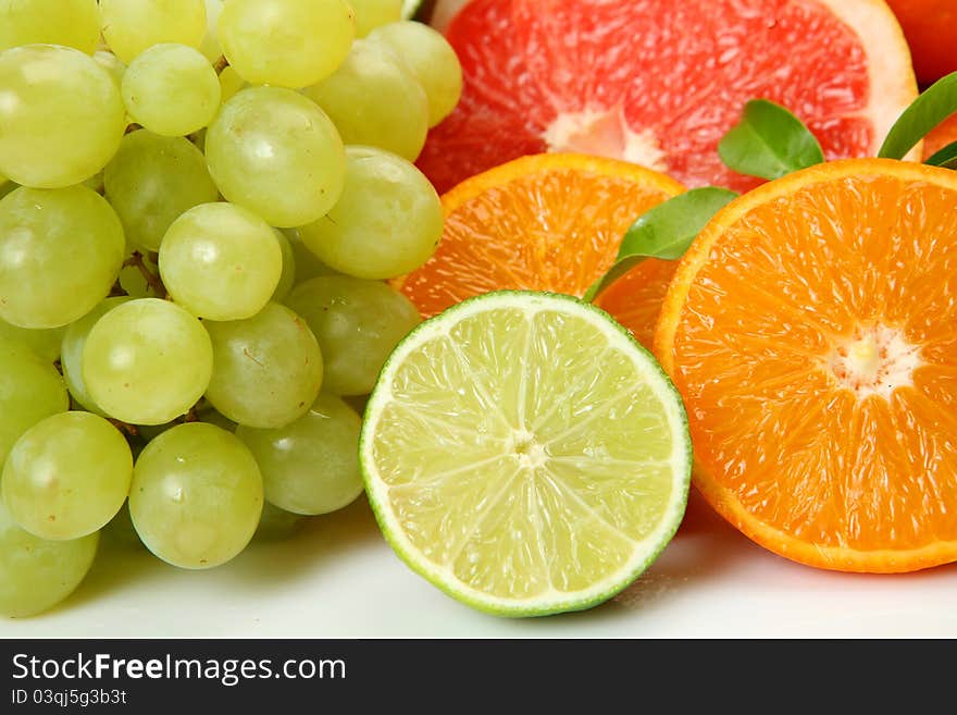 Ripe fruit on a white background