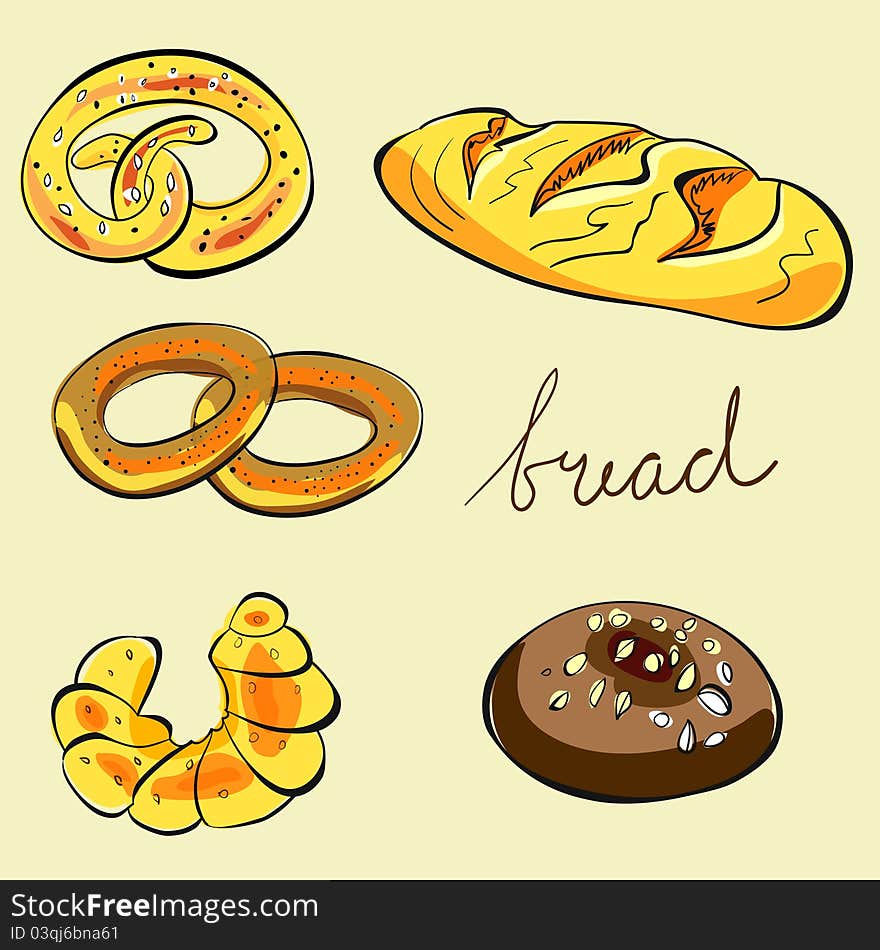 Illustration of Bread, croissant, cake