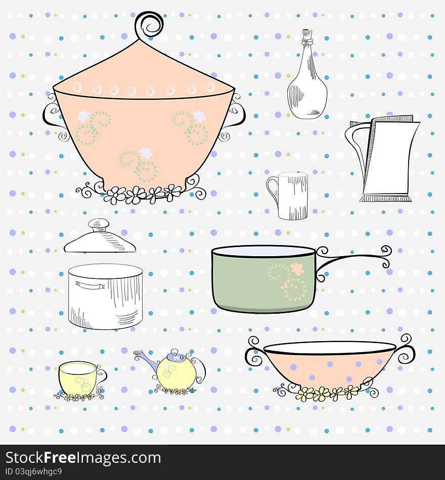 Illustration a lot of Kitchen equipment