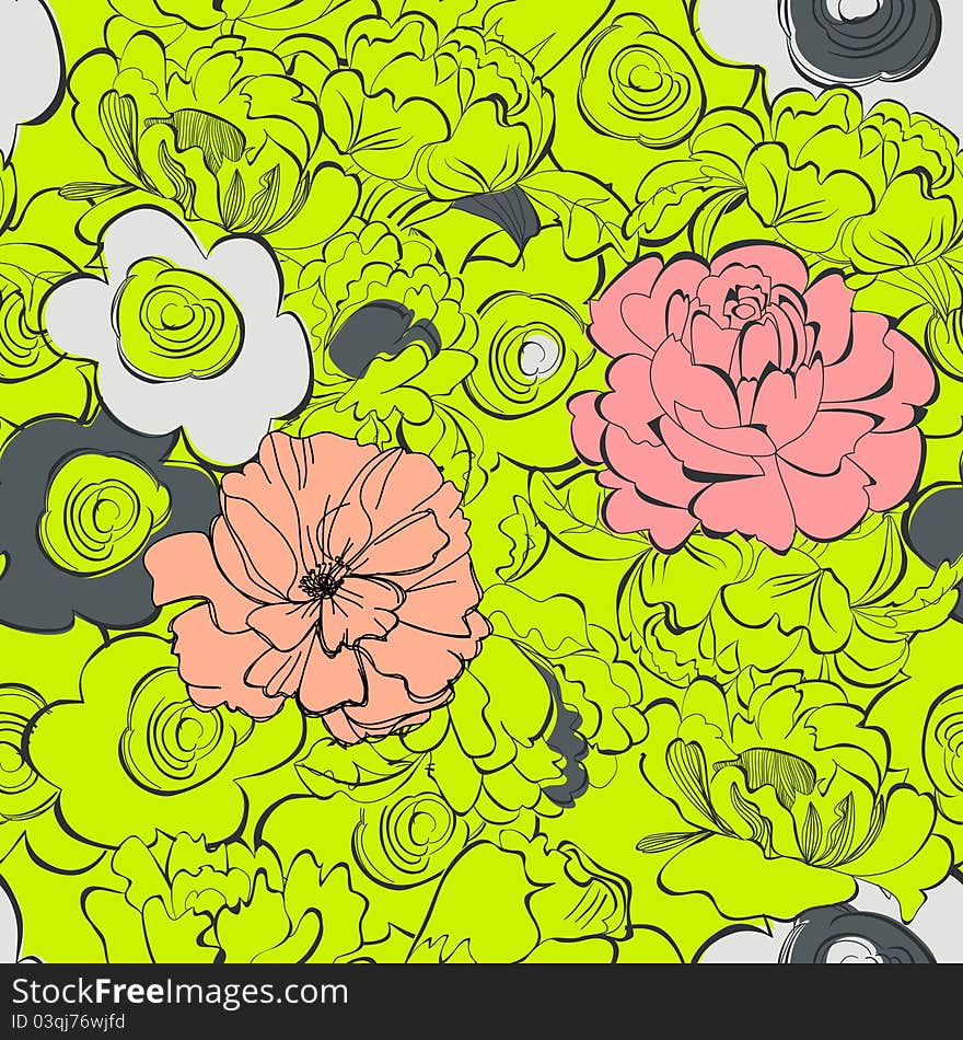 Summer seamless wallpaper with flowers illustration