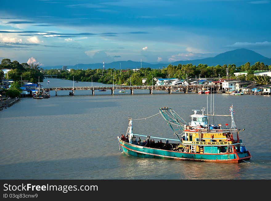 Fishing boat and fisherman village in Thailand