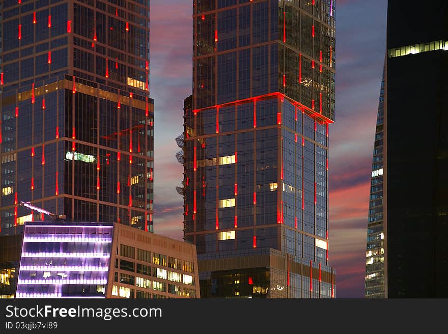 Skyscrapers International Business Center (City) at night, Moscow, Russia