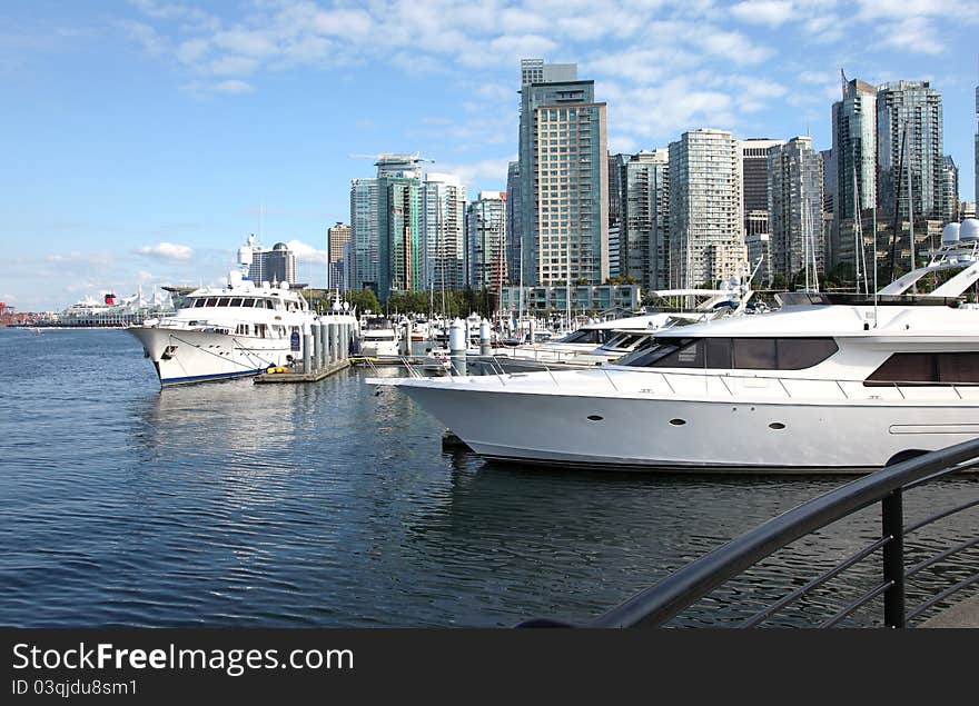 Vancouver BC skyline & yachts.