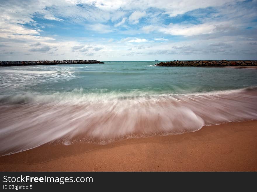 Motion blur of sea and sand beach. Motion blur of sea and sand beach