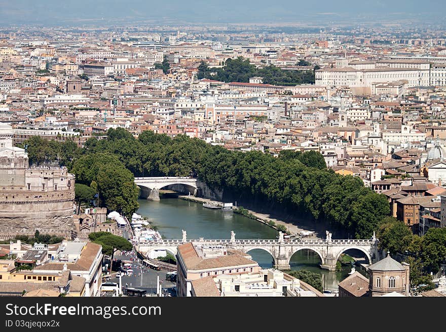 Tiber river and Rome aerial view