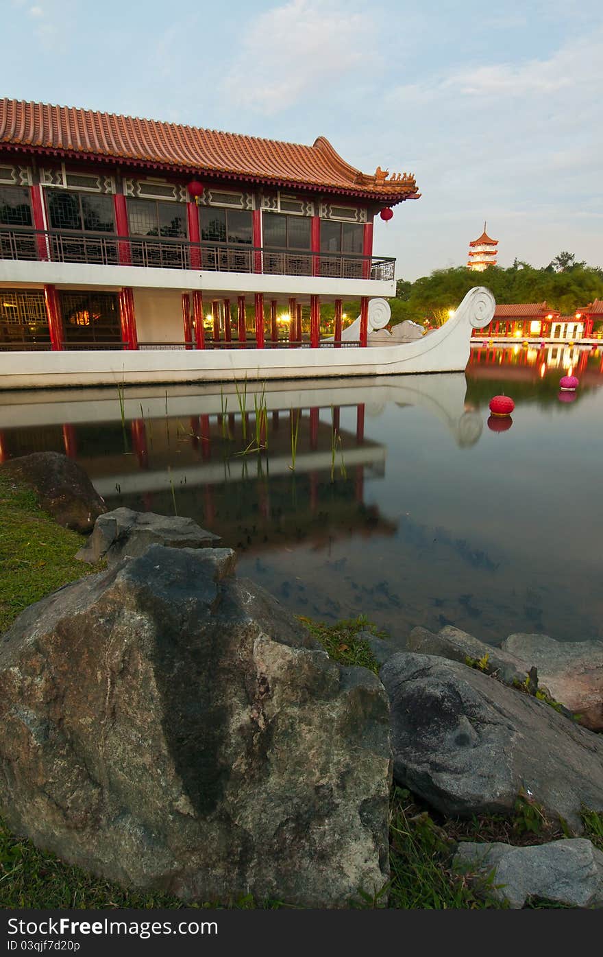 Chinese ancient and traditional architecture built around a pond. Chinese ancient and traditional architecture built around a pond.