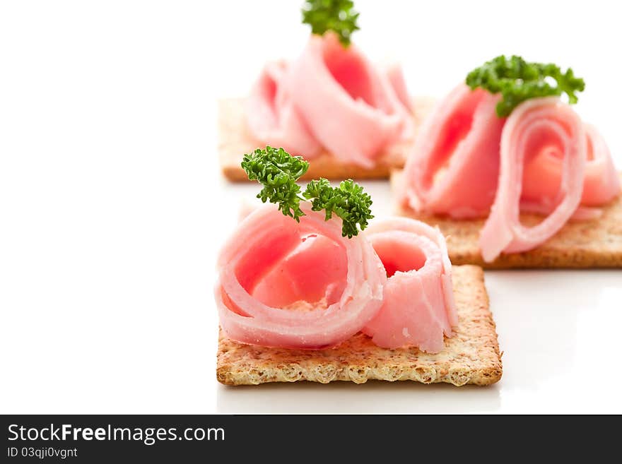 Crackers Canapes With Ham And Parsley