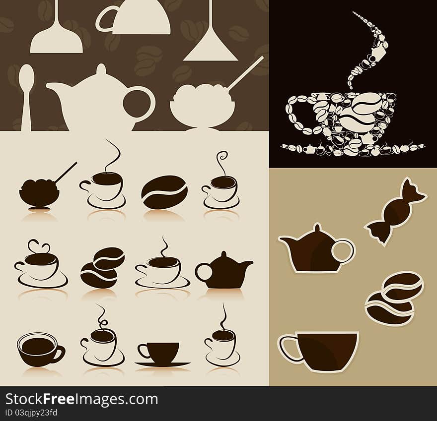 Meeting of subjects on a coffee theme. A vector illustration. Meeting of subjects on a coffee theme. A vector illustration