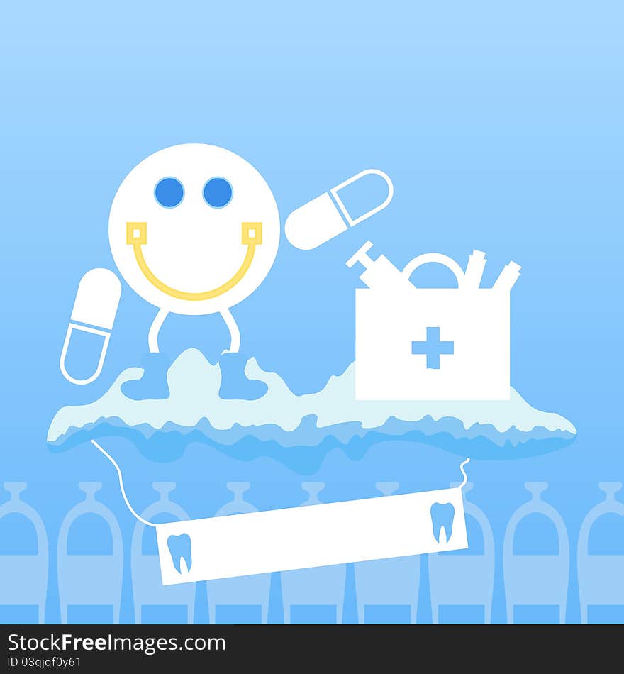 The doctor a smile on a cloud flies to patients. A vector illustration