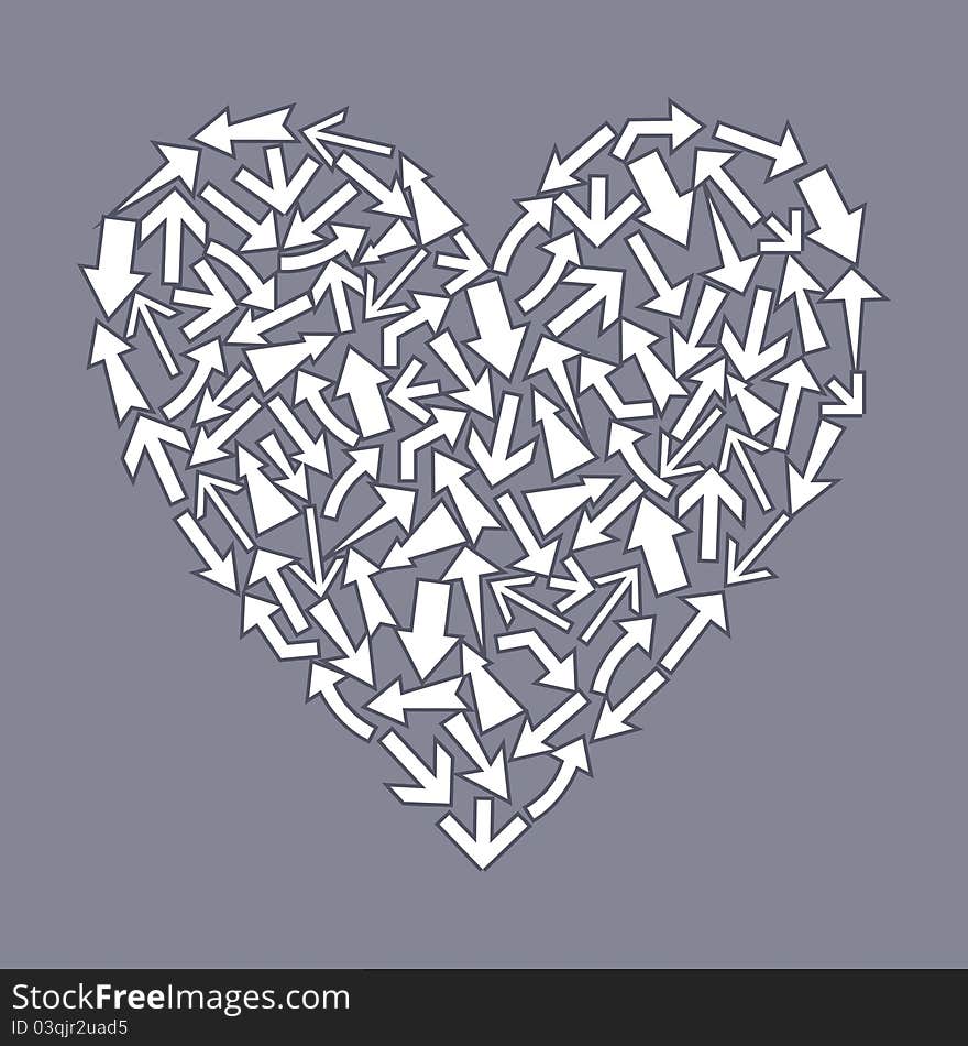 Heart from arrows on a grey background. A vector illustration. Heart from arrows on a grey background. A vector illustration