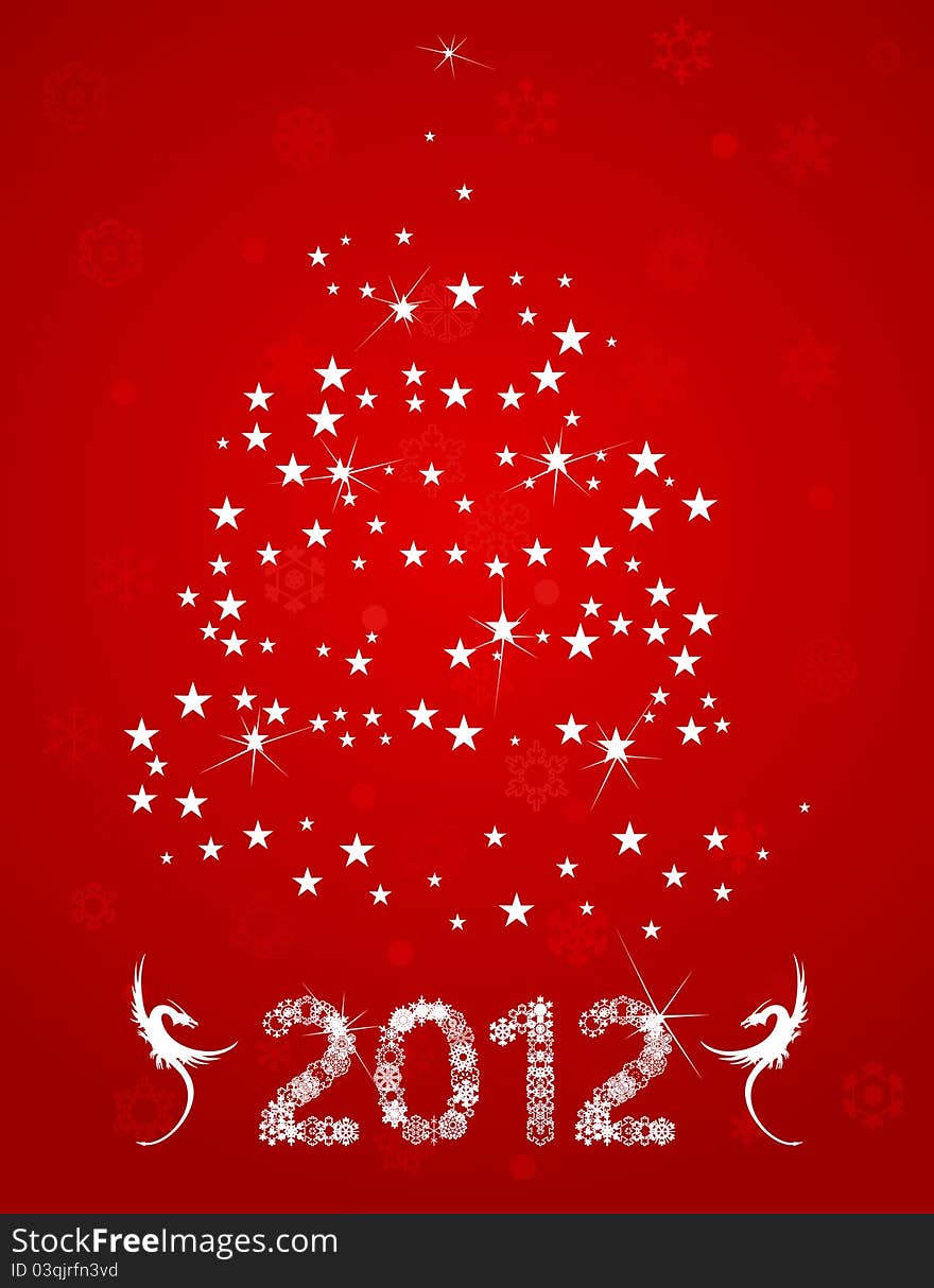 Christmas tree from stars on a red background. A vector illustration. Christmas tree from stars on a red background. A vector illustration