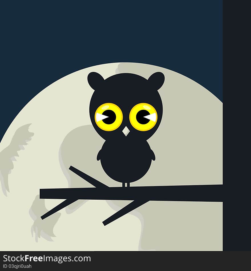 The owl sits on a tree branch. A vector illustration. The owl sits on a tree branch. A vector illustration