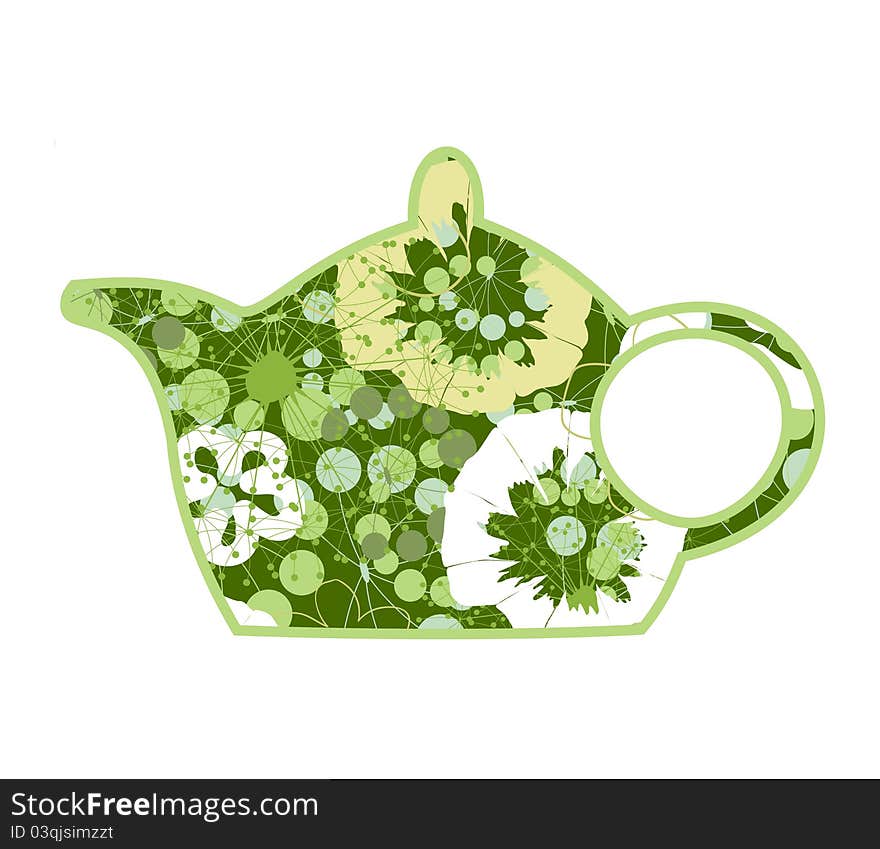 Green teapot from plants and a flower. A vector illustration. Green teapot from plants and a flower. A vector illustration