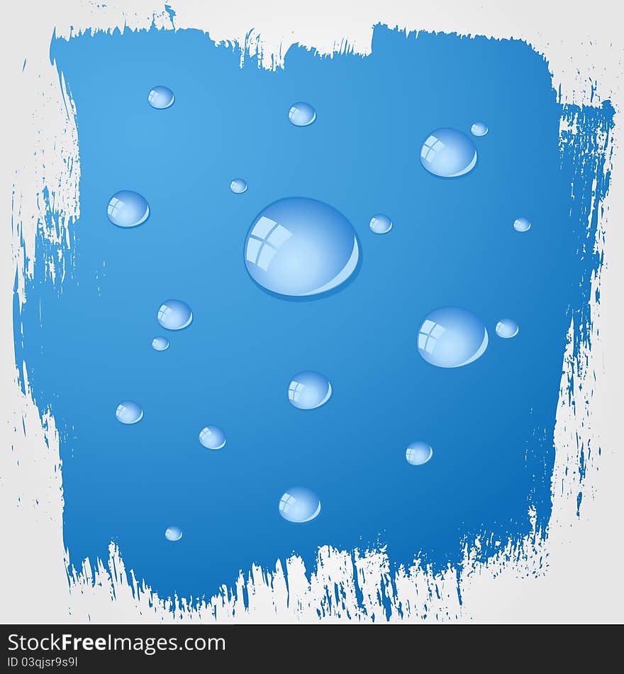 Water drops on blue glass. A vector illustration. Water drops on blue glass. A vector illustration