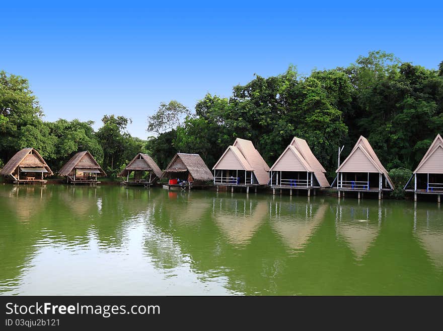 Shelters located on water front.