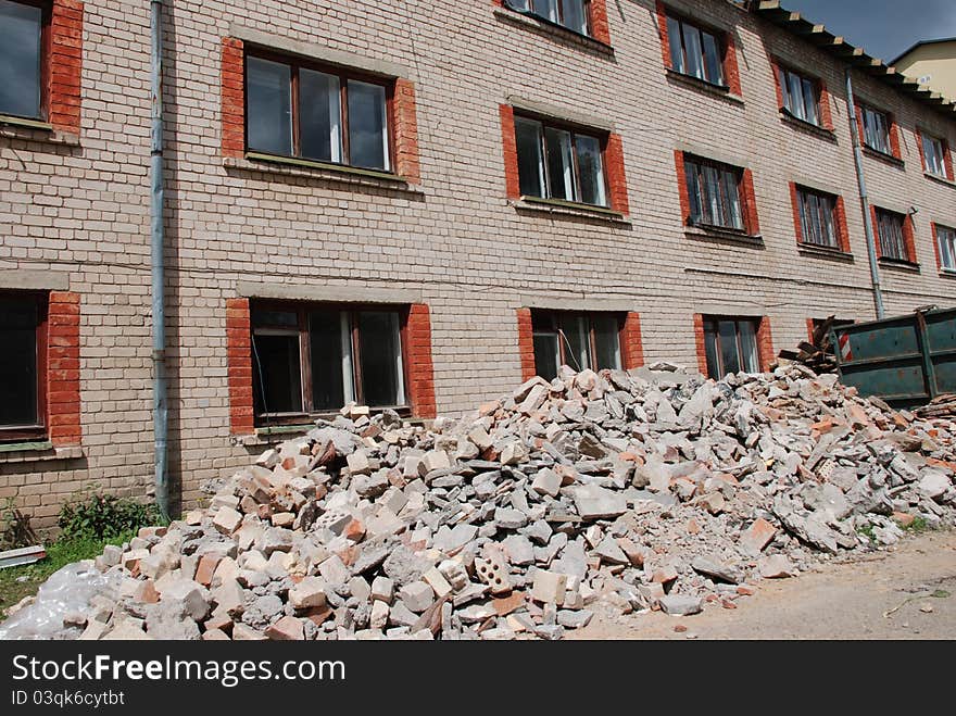 White brick house renovation, brick rubble