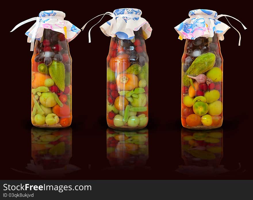 Jars with conserved vegetables