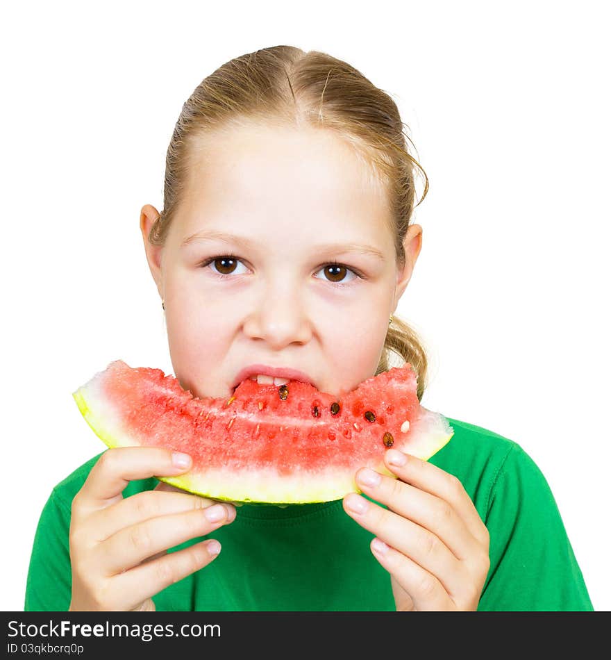 Picture Of Young Girl And  Slice Of Watermelon