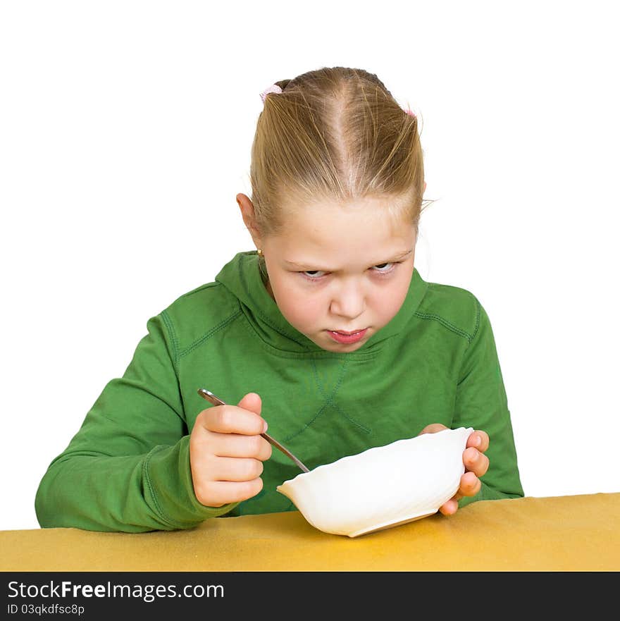 Girl eats isolated on white