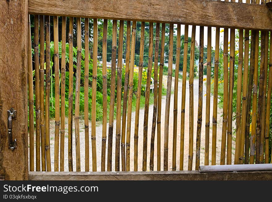 Bamboo door background show texture and pattern in countryside