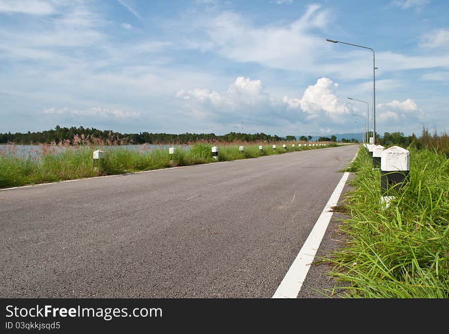 Grass and road in lake. Grass and road in lake