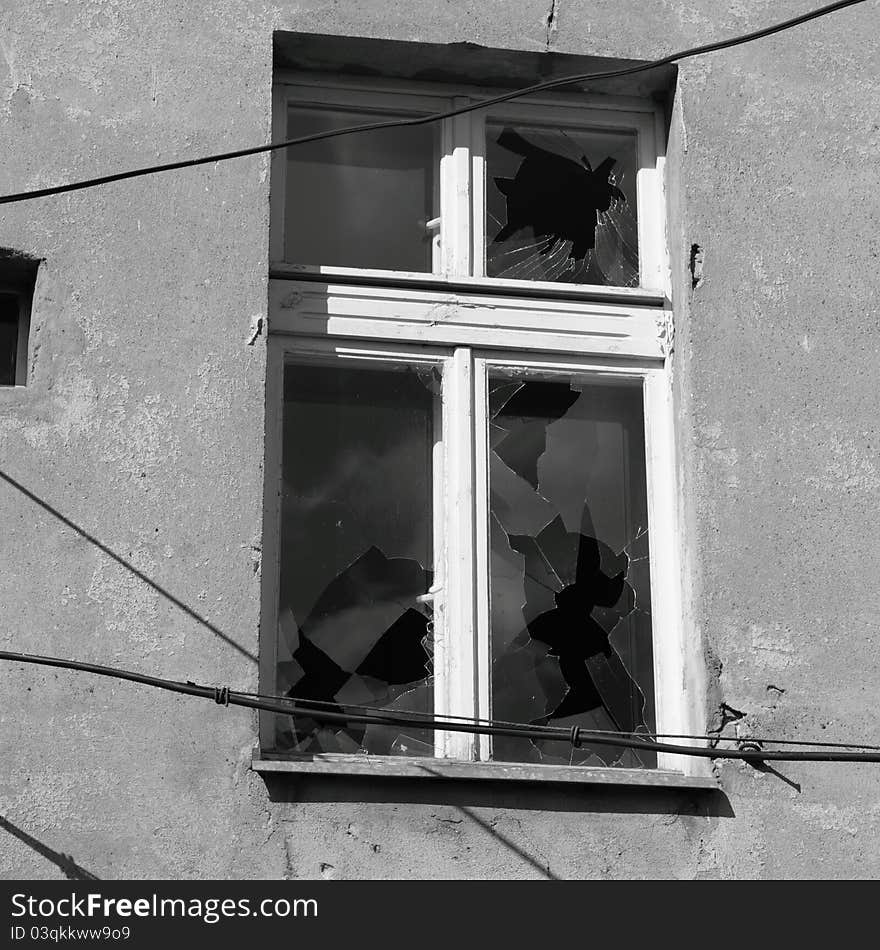 A broken window in an old building