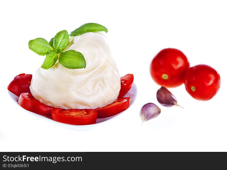 Mozzarella cheese, tomato and basil