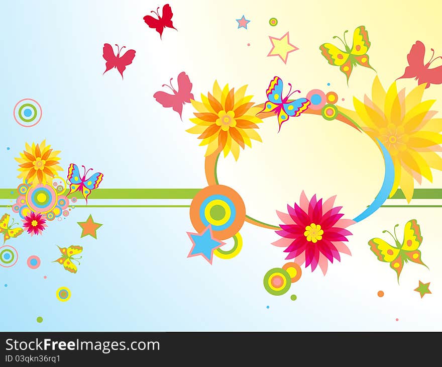 Abstract grunge flower theme with  butterflies.