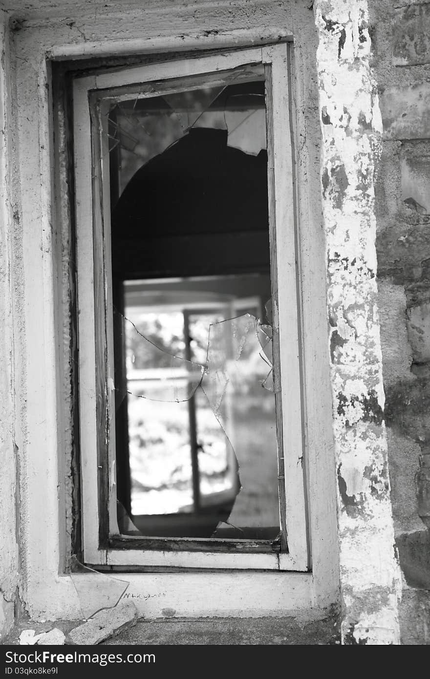 A broken window in an old building